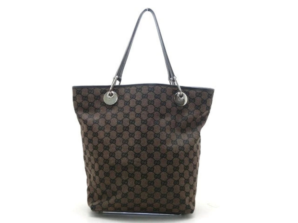 Gucci GG Canvas Leather Tote Bag Brown